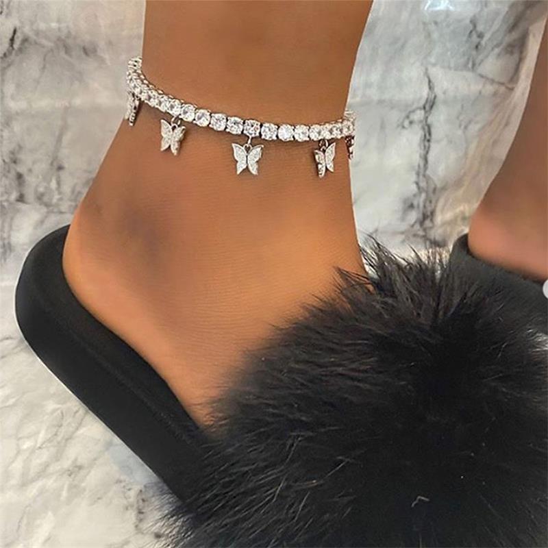 55a7ff81 2a4a 4f7a b7cd bd2a6cd9f78e - Creative Rhinestone Small Butterfly Simple Temperament Claw Chain Tassel Foot Ornament