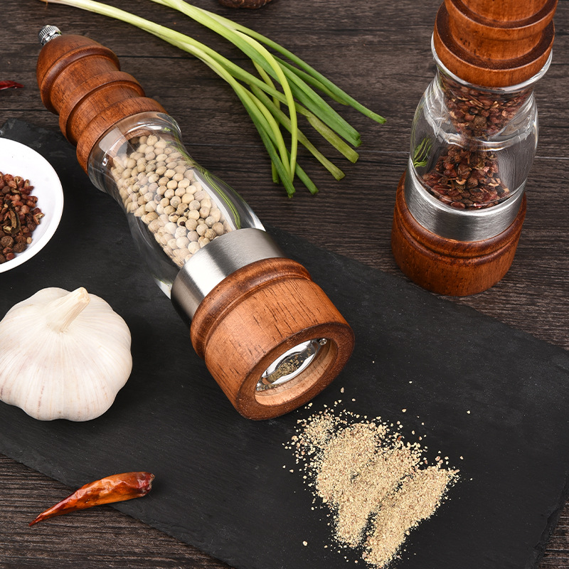 Wooden Salt and Pepper Grinder Set, Refillable Tableware Acacia