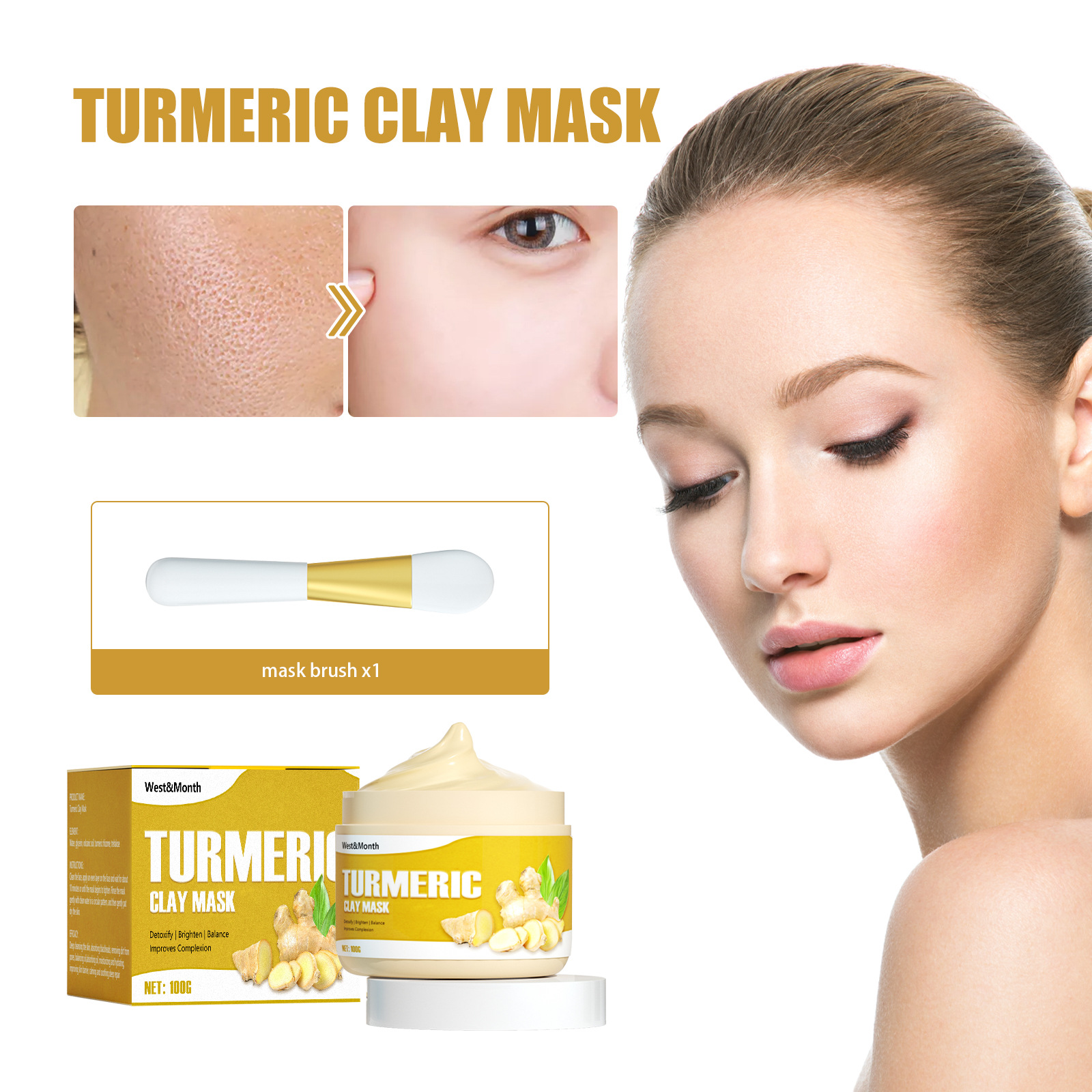 Hydrating Moisturizing Brightening Deep Cleansing Turmeric Mud Mask CJdropshipping