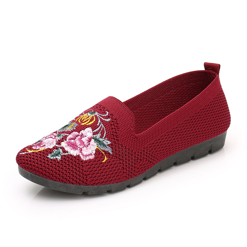 Cloth Shoes Women Embroidered Shoes Flying Woven Breathable Mesh Shoes