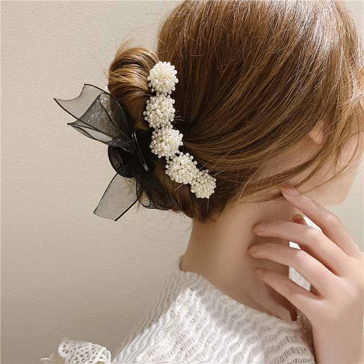 57f43319 5718 4301 9996 0d25a3df1376 Korean Pearl Bow Hair Accessories Autumn Hair Grabbing Clip Hair Claw