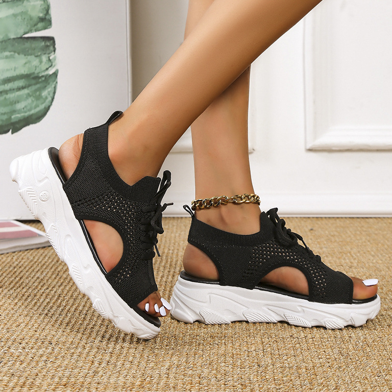 Thick-bottomed Mesh Soft-sole Fashion Casual Women's Shoes Flat Hollow