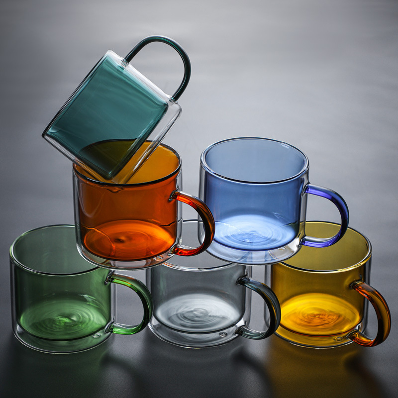 Rainbow colorful collection double layer glass cups