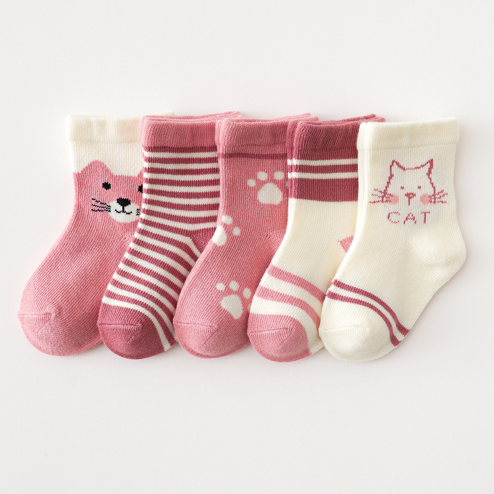 5c7d0ba3 dccb 49ac 9508 6d41d947ba31 - 5 Pairs Of Children Four Seasons Tube Socks Pink Cat