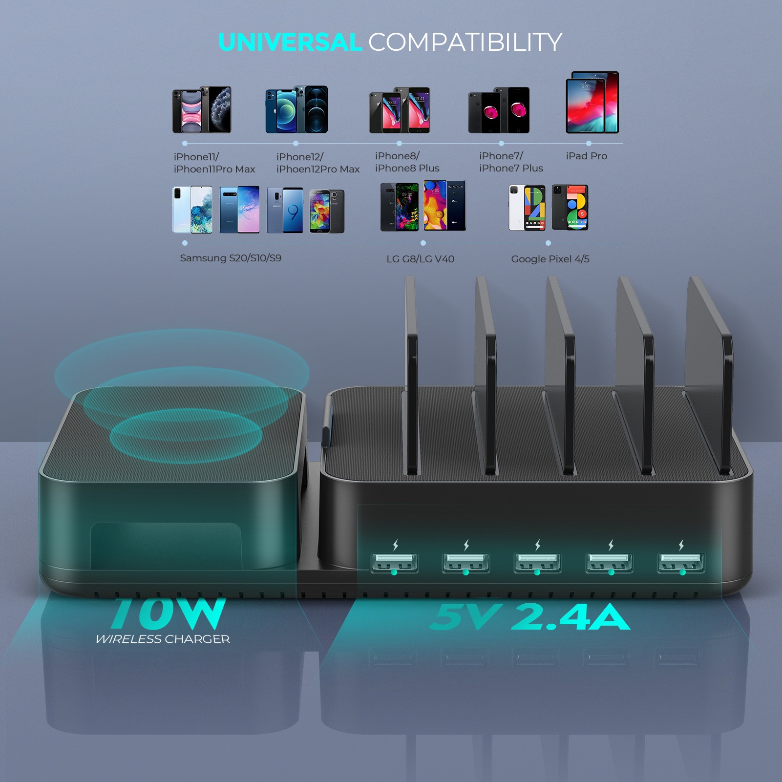5-port Wireless USB Charger For Tablet Mobile Phone Digital Devices