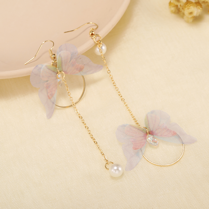 5d613b84 cc42 4330 813d f404a496dade - Hot Trendy Fairy Yarn Asymmetric Butterfly Long Earrings For Girl Ear Adornment Alloy Circle Rhinestone Pendient Jewerly
