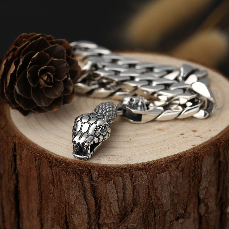 Silver Snake Head Bracelet for Men