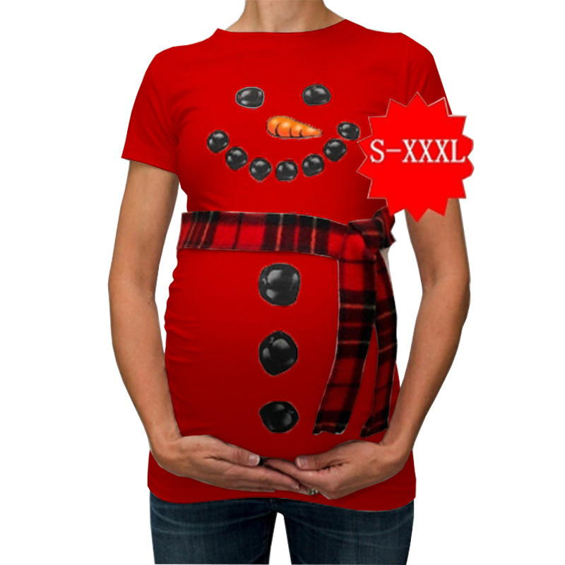 Women Snowman Cartoon Maternity T Shirts Pregnancy Tee Tops Clothes Blouse Shirt