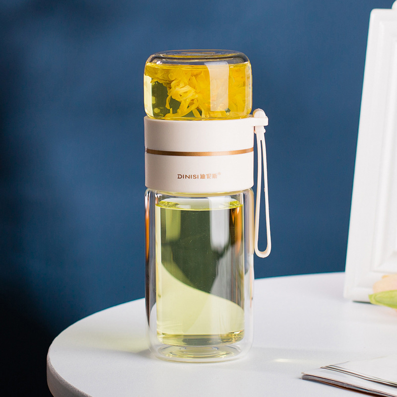 Glass Water Bottle With Tea Infuser Filter Tea Separation Double Wall Glass Bott