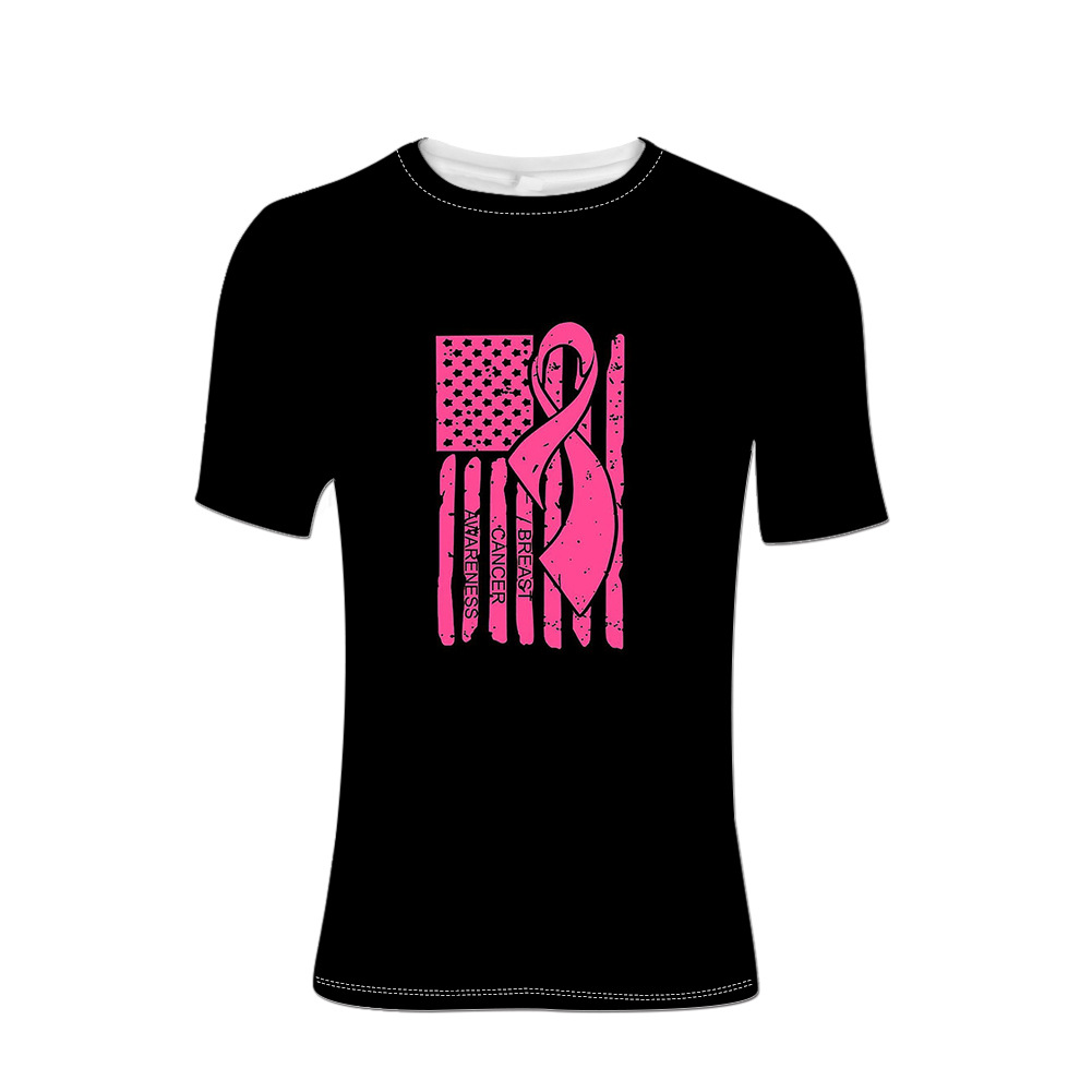 Men T- Shirts Tops Pink Ribbon Support