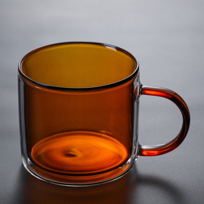 Rainbow orange double layer glass cup