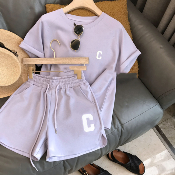 Women's Fashion Casual Set, Women's Loose T-shirt Shorts Set, Ladies' Short-sleeved T-shirt Set, Women's Casual Matching Set