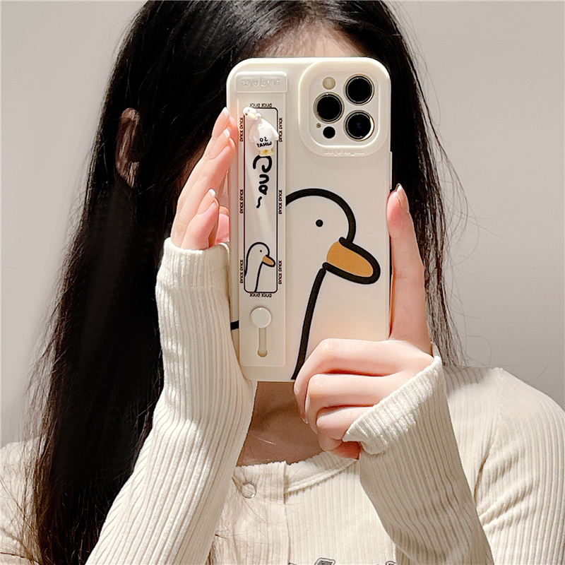Crazy Duck iPhone 14 Case + Wristband, Duck with a knife cute  iPhone 14 Case