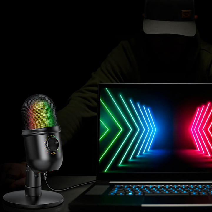 USB Condenser Microphone Noise Reduction Luminous RGB CJdropshipping