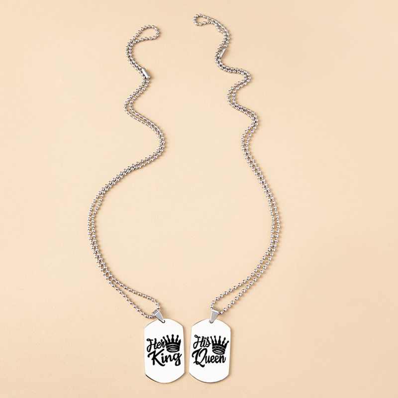 66b53f7f b04e 4f69 ae21 62b324f732db - Hip Hop Her King His Queen Stainless Steel Dog Tags Couple Necklaces