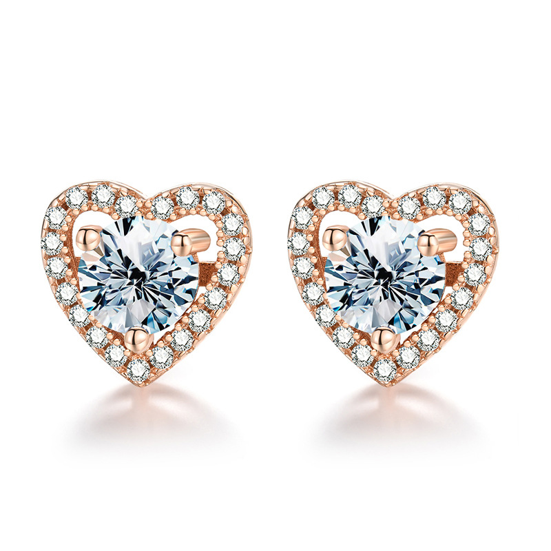 Close-up view of exquisite Sterling Silver Moissanite Stud Earrings with sparkling gemstones