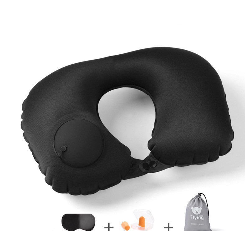 Inflatable U-Shaped Pillow Neck Rest Pillow with Eyeshade Cover Earplug Portable Travel Set for Car Flight Travel Office