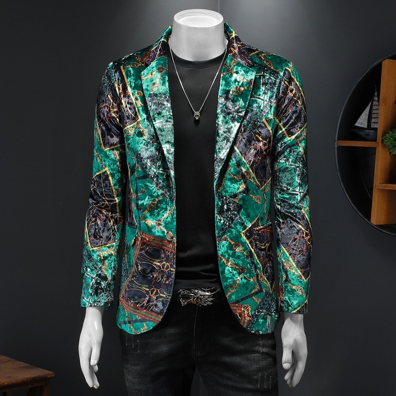 male blazer suit jacket men slim fit, green, gold, pattern, velour_ orange, velvet, ENE Trends