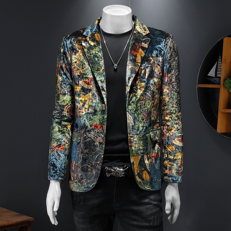 male blazer suit jacket men slim fit, green, gold, pattern, velour_ orange, velvet, ENE_Trends