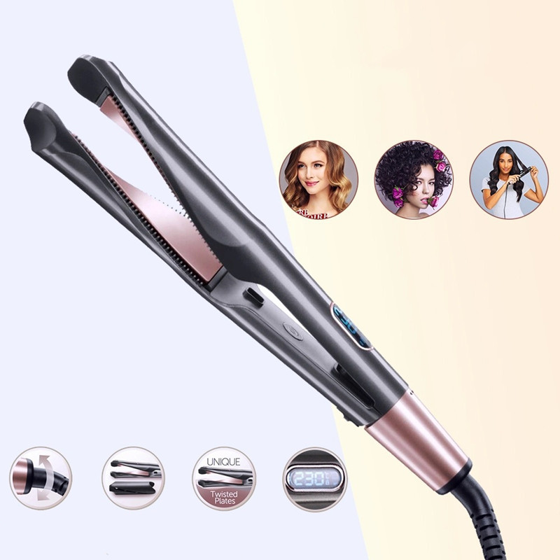2 In 1 Tourmaline Ceramic Twisted Flat Iron Hair Straightener And Curler