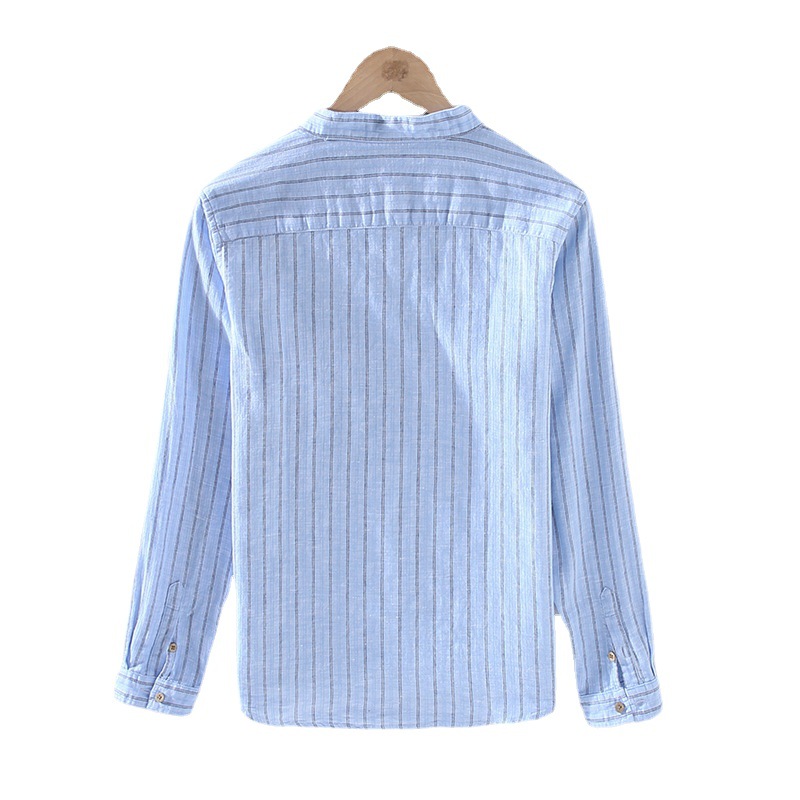 68472701 32c4 44fd abf9 3e69082f4055 - Striped Linen Long-Sleeved Stand Collar Shirt