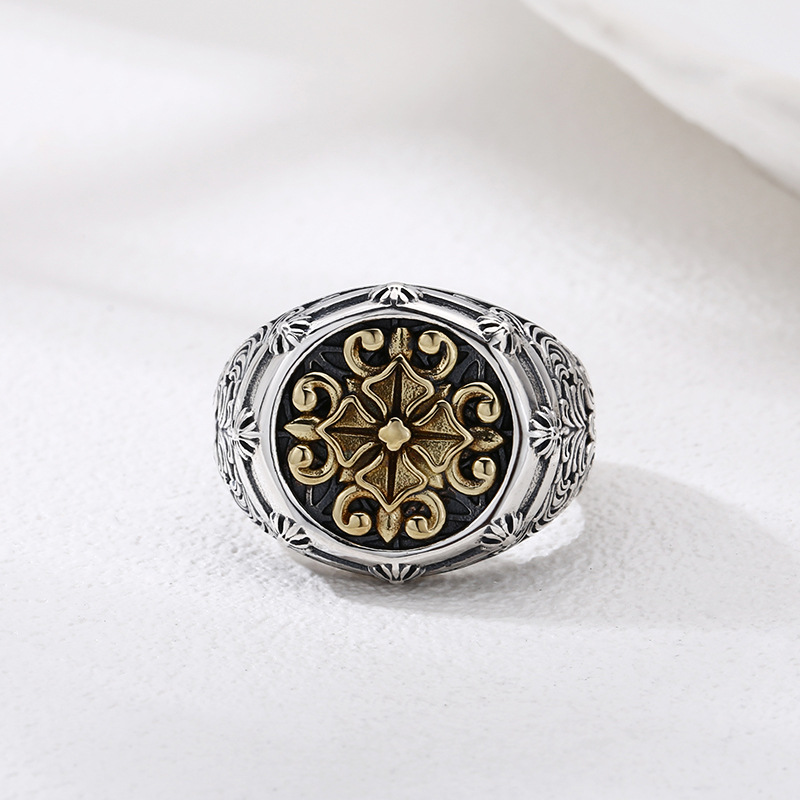 Luxury S925 Silver Ring for Men with Cross Pattern Detail