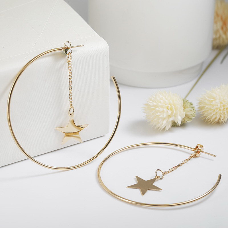 68b3eea0 8ac9 44ab 877c 6de01a95789b - Simple Hoop Earrings For Women Hollow Round Circle Earrings With Star Decorated Earrings Golden Color Ear Jewelry