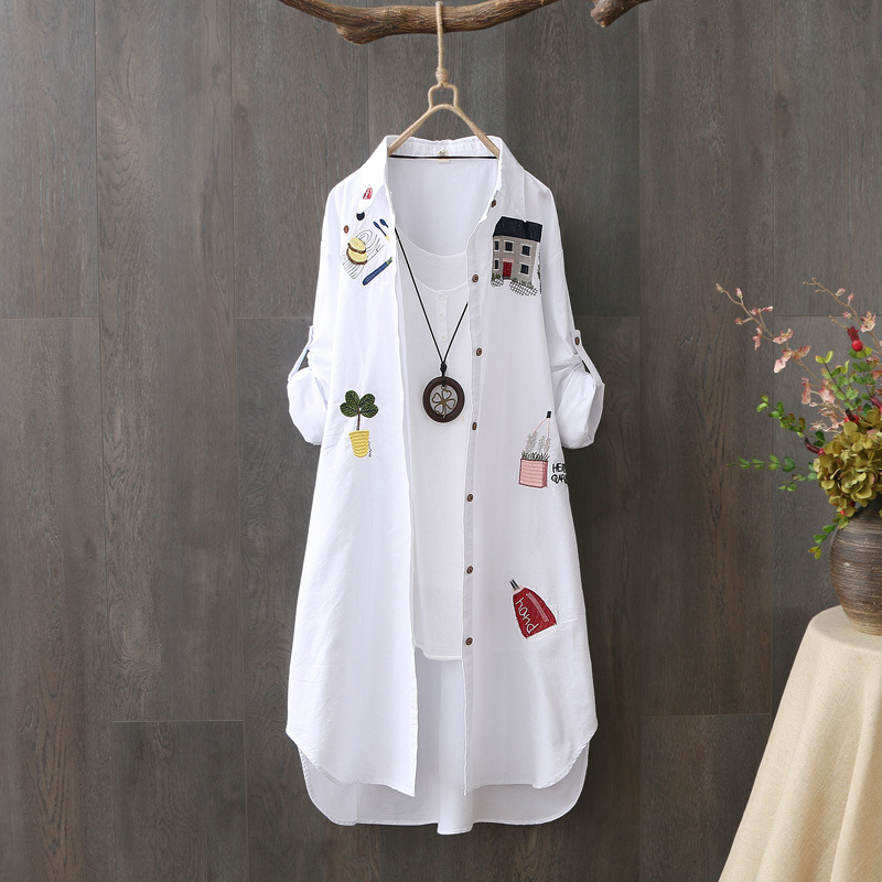Women's Pure Cotton House Embroidery White Shirt CJdropshipping