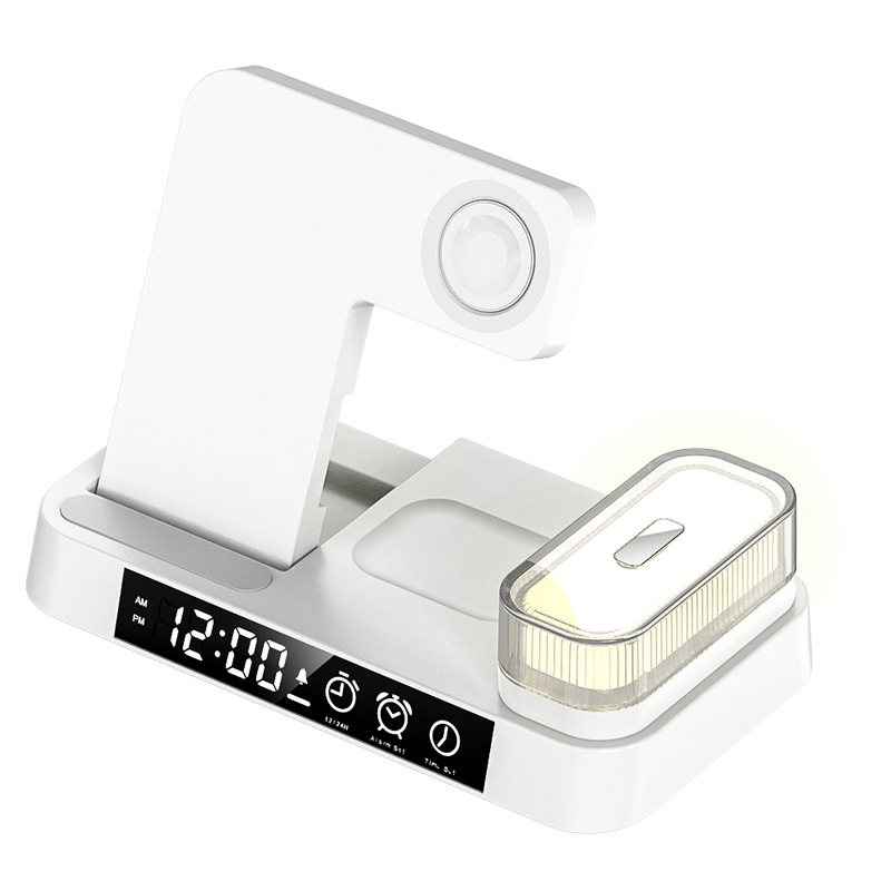 4 In 1 Multifunction Wireless Charger Station With Alarm Clock Display Foldable