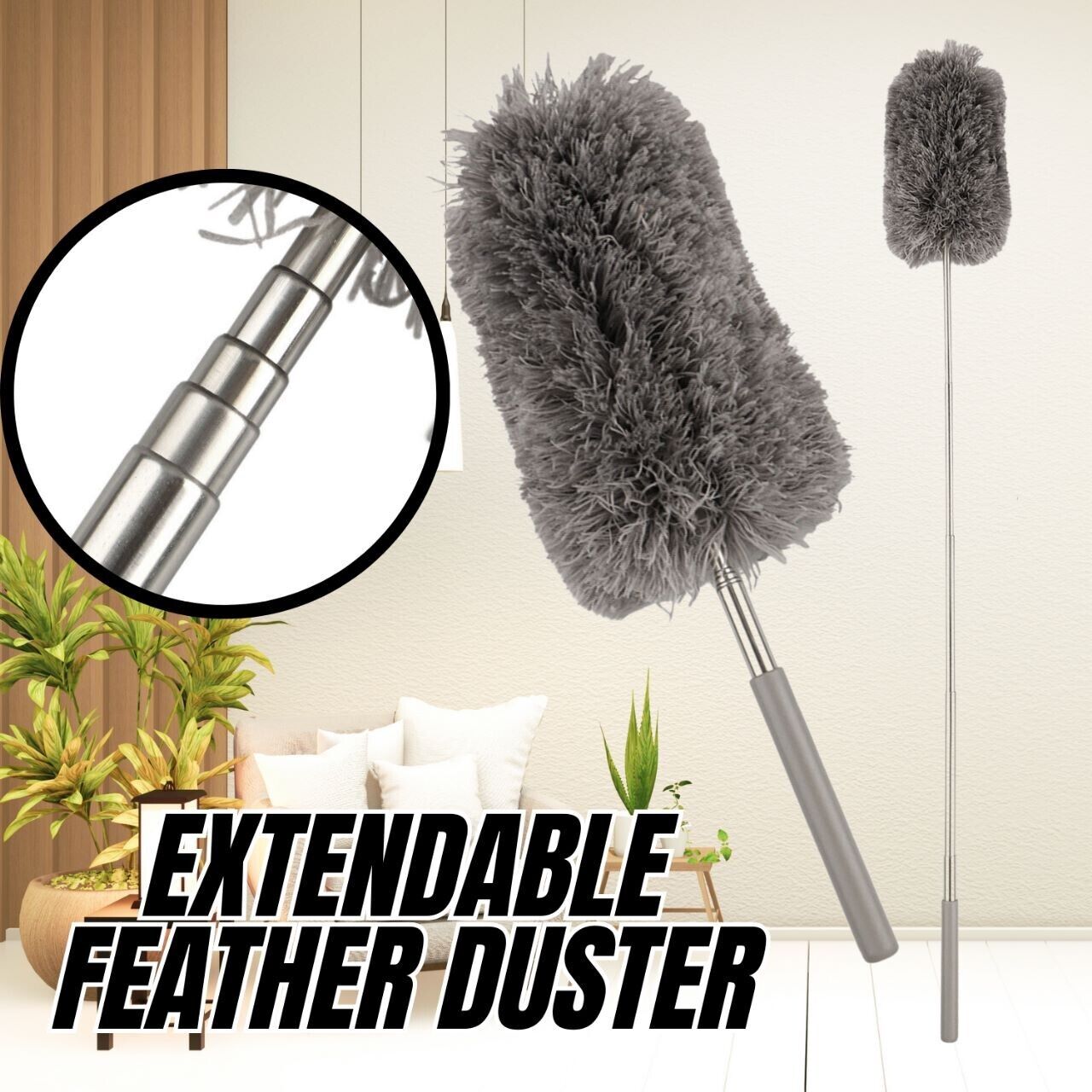 Microfiber Duster with Extension Pole(Stainless Steel), Extra Long, Extendable