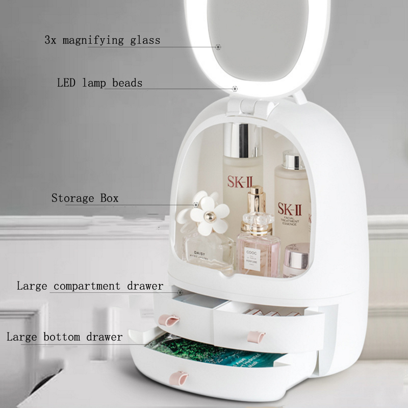 USB Cosmetic Storage with Adjustable Double Makeup LED Mirror
