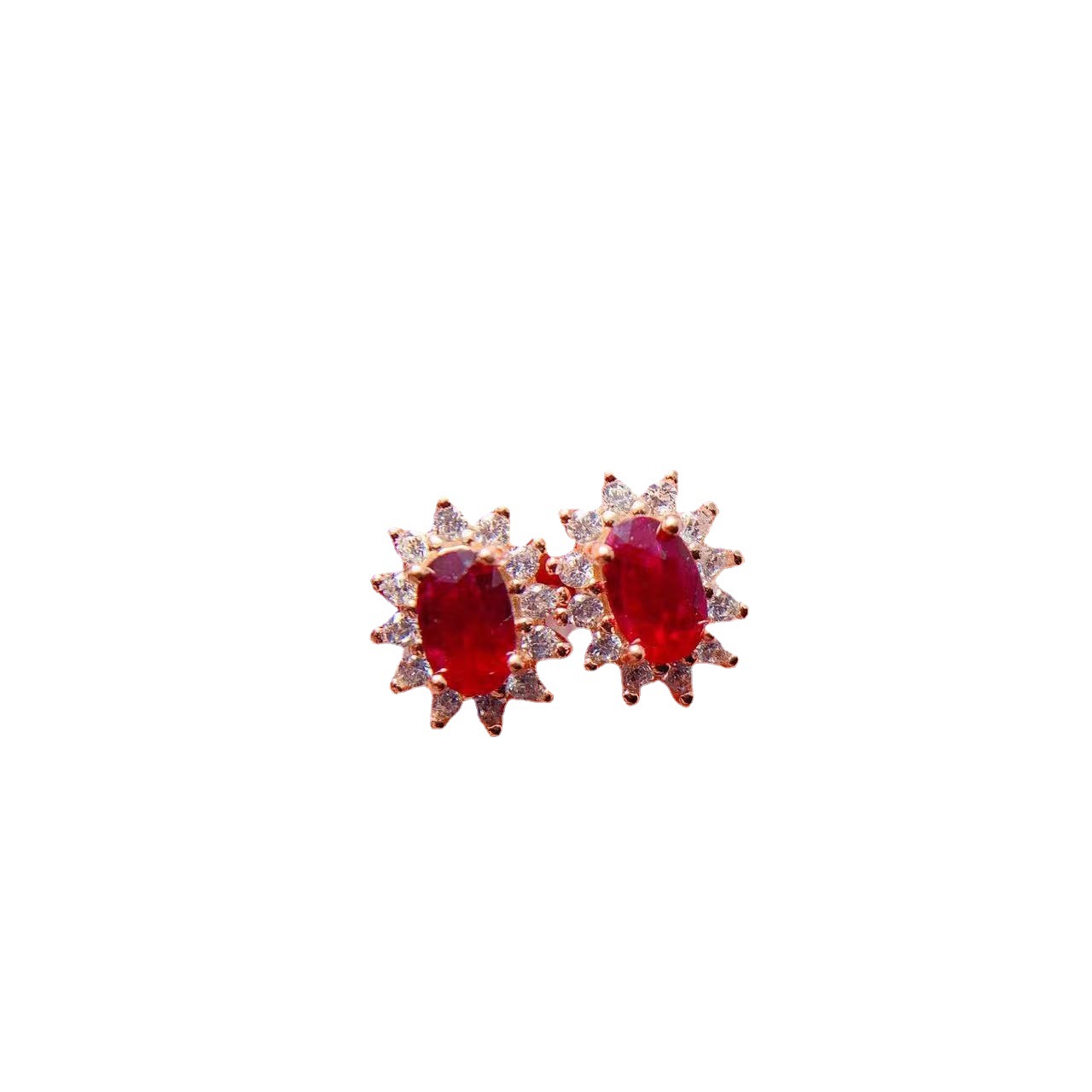 Close-up of Silver Stud Earrings with Ruby for Women