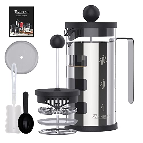 French Press Cafetiere 4 Cups, Stainless Steel Body Shell Coffee Maker 350-600ml