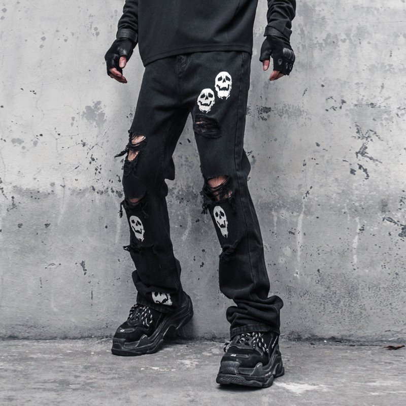 Skull And Crossbones Distressed Jeans Men - CJdropshipping