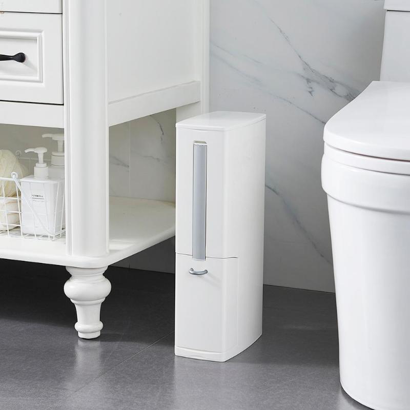 White creative toilet brush trash cans garbage bag set with integrated tissue box.