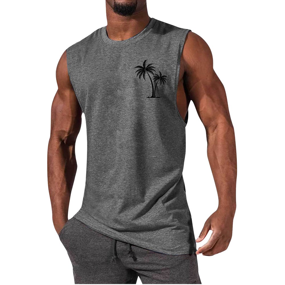 Men Tank Top Workout Muscle Sports Beach Vacation With Palm Tree Embroidery - Picture 10 of 15