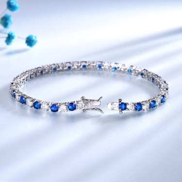 Sterling Silver With Nano Sapphire And Diamond Zircon Bracelet—4