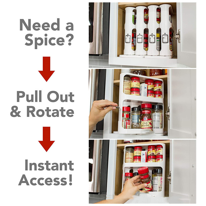 Kitchen Double Tier Spice Rack Multifunctional Rotating Storage - 28 - Smart and Cool Stuff
