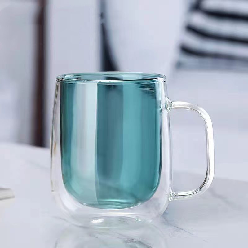 Vincenza double layer glass mug teal color