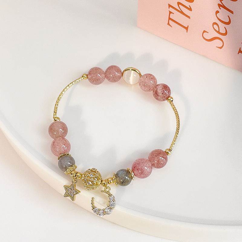 Natural Stone Star And Moon Strawberry Crystal Bracelet Women – Storage ...