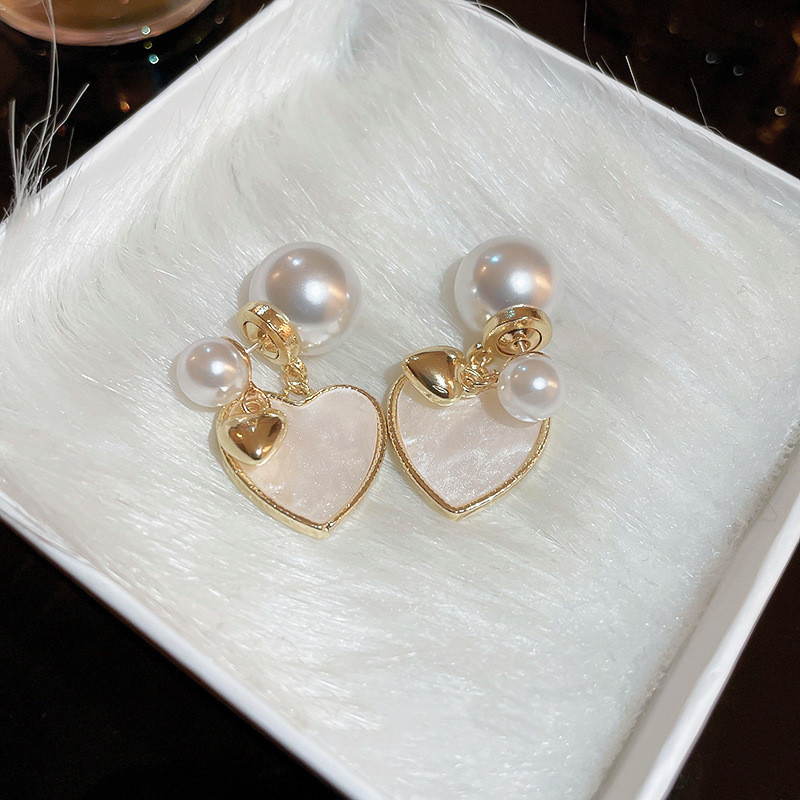 brushed pearl heart earrings