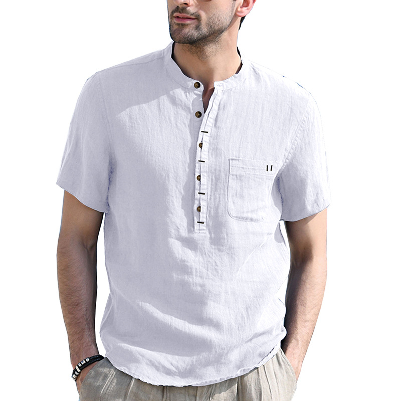 New Style Stand Collar European And American Men's Linen Shirt ...