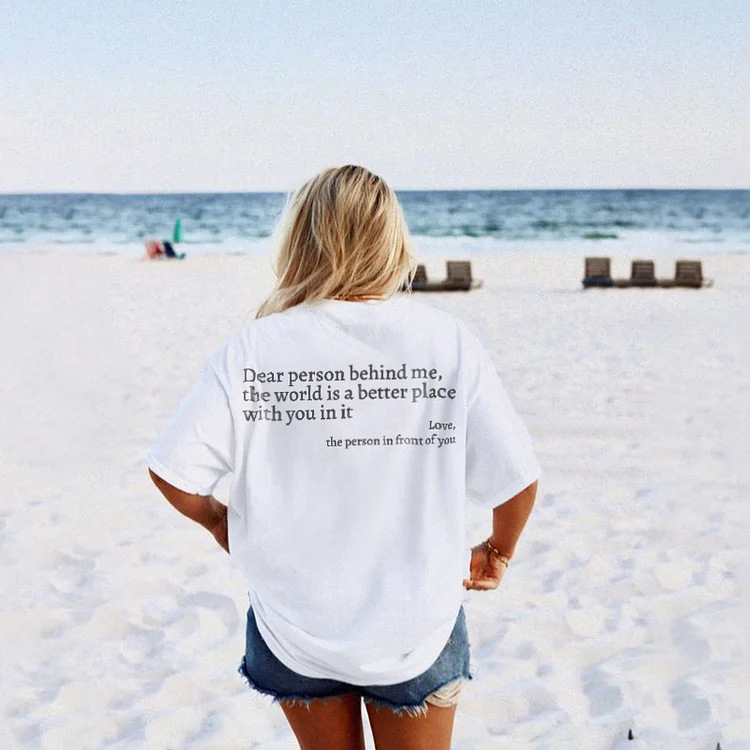 2023 New Fashion Womens Letter T-Shirt Round Neck Short Sleeve Slogan Tee Top - Picture 10 of 11