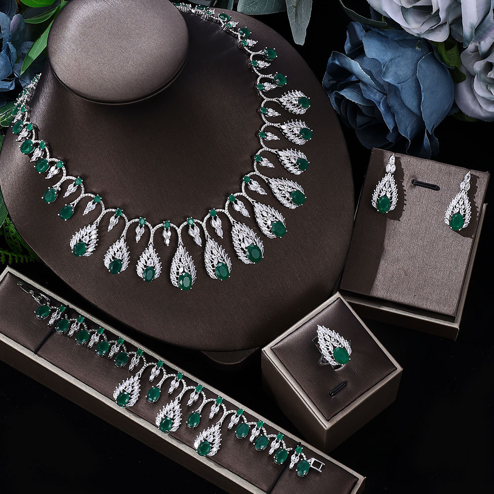 green sparkling zircon bridal jewelry set necklace
