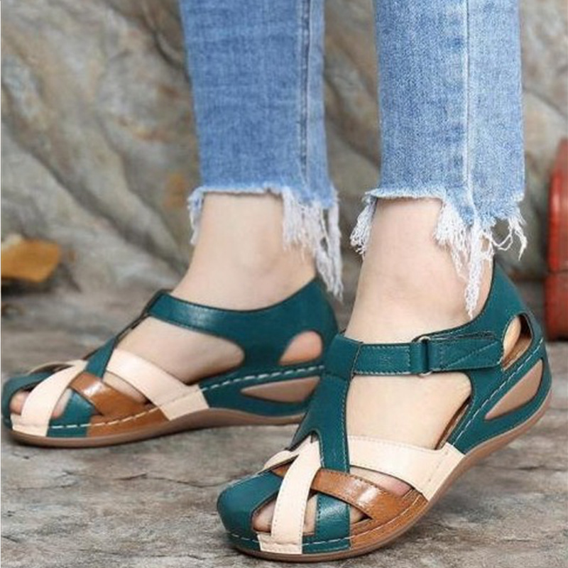 Wedge Heel Ladies Color Matching Car Stitching Retro Hollow Hole Shoes Large Size Shoes shopper-ever.myshopify.com