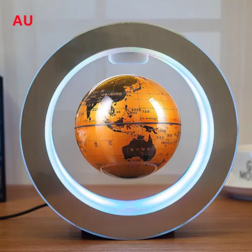 Color: Yellow English AU - Round LED World Map Floating Globe Magnetic Levitation Light Anti Gravity Magic