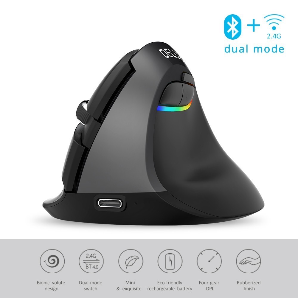 Delux Wireless luminous electric vertical mouse with Bluetooth Connection