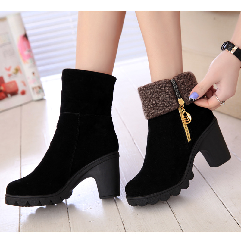 Side Zip Chunky Heeled Faux Suede Wool-mix Snow Boots