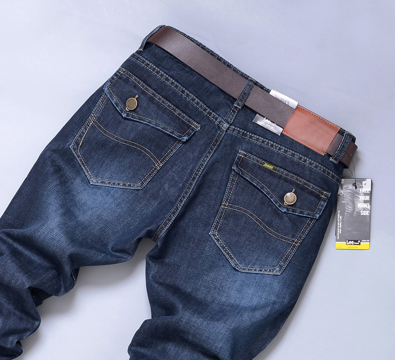 Men Flap Pocket Zipper Fly Straight Leg Washed Jeans