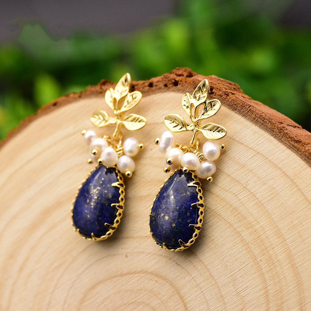 Grazia Jewelry Leafy Lapis Lazuli Earrings